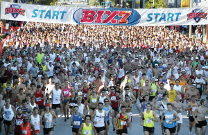 Runners at the Bix cross the starting line.