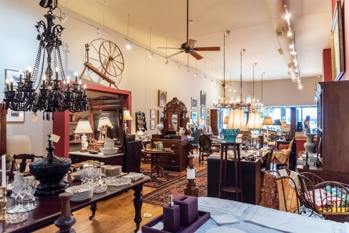 inside of a large antique store