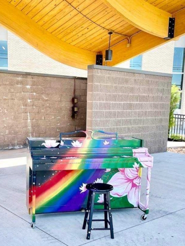 painted piano on outdoor band shell stage