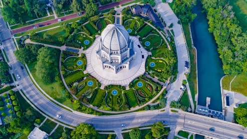 aerial photo looking down on domed capitol building