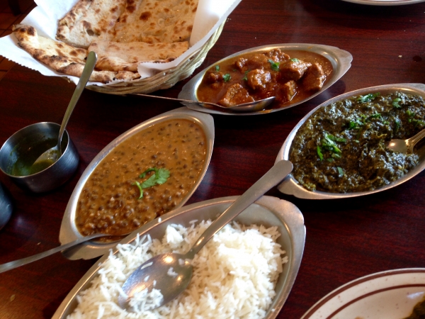 Lamb, Curry, Saag, Paneer, Dal Makhani, and Rice